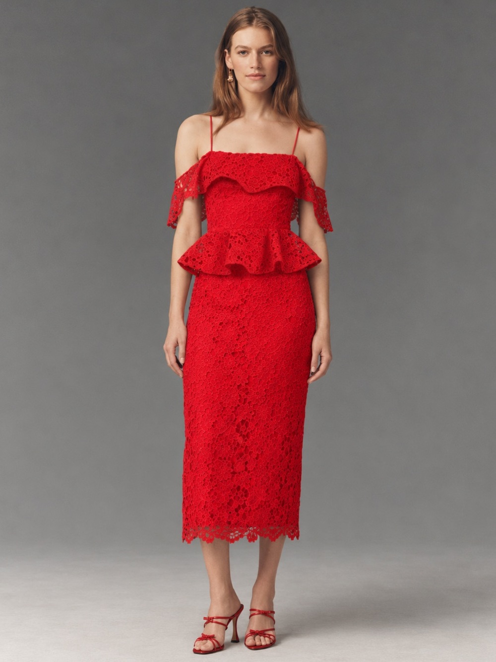 NWT Muse by Marchesa Amaryllis Lace Off-The-Shoulder Midi Dress Sz 2